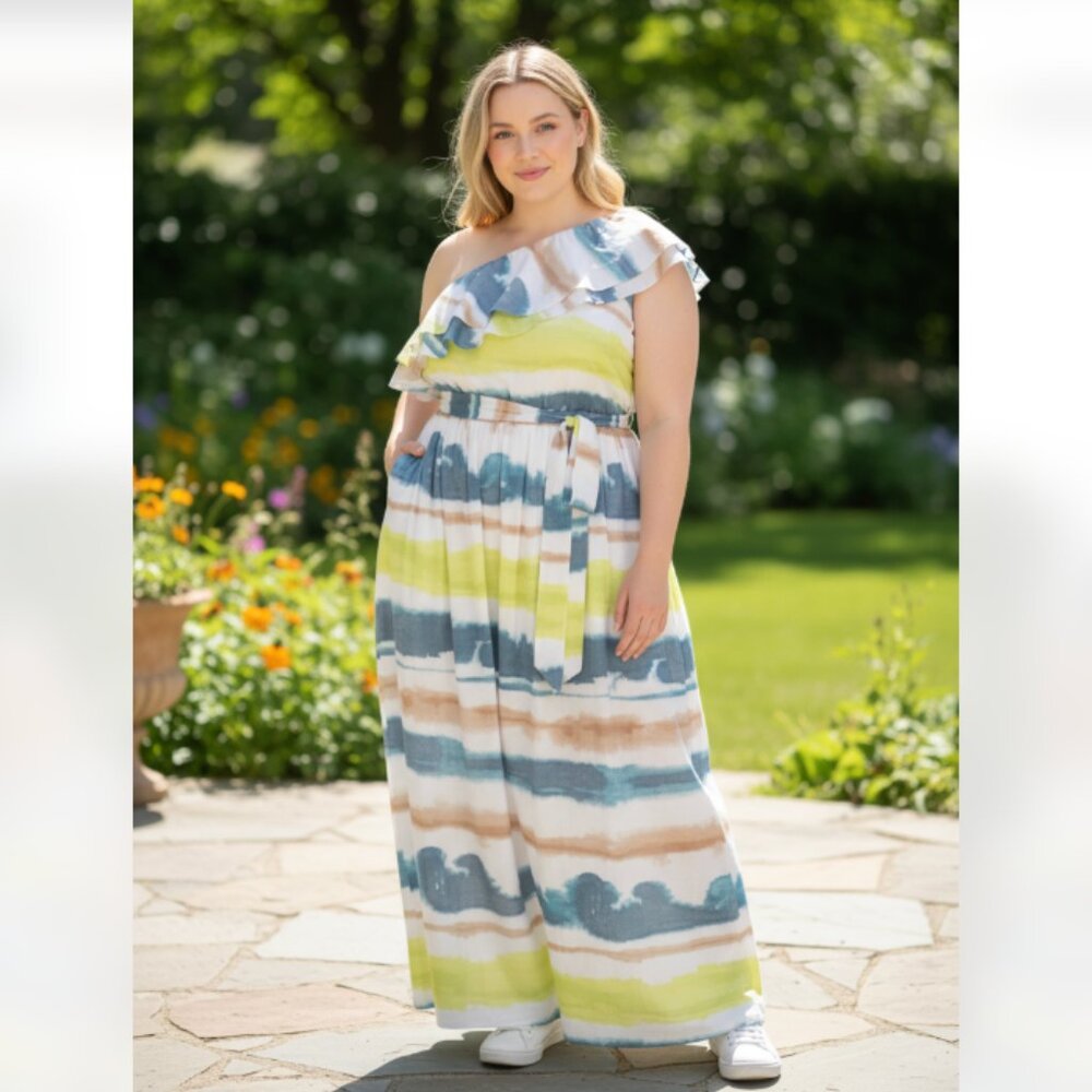 NWOT LANE BRYANT One-Shoulder Belted Maxi Dress SZ-16